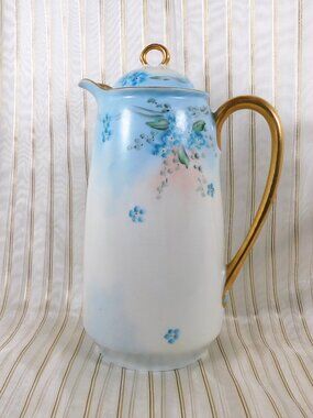 Signed White Chocolate Pot Coffee Pot with Hand Painted Flowers # 26432